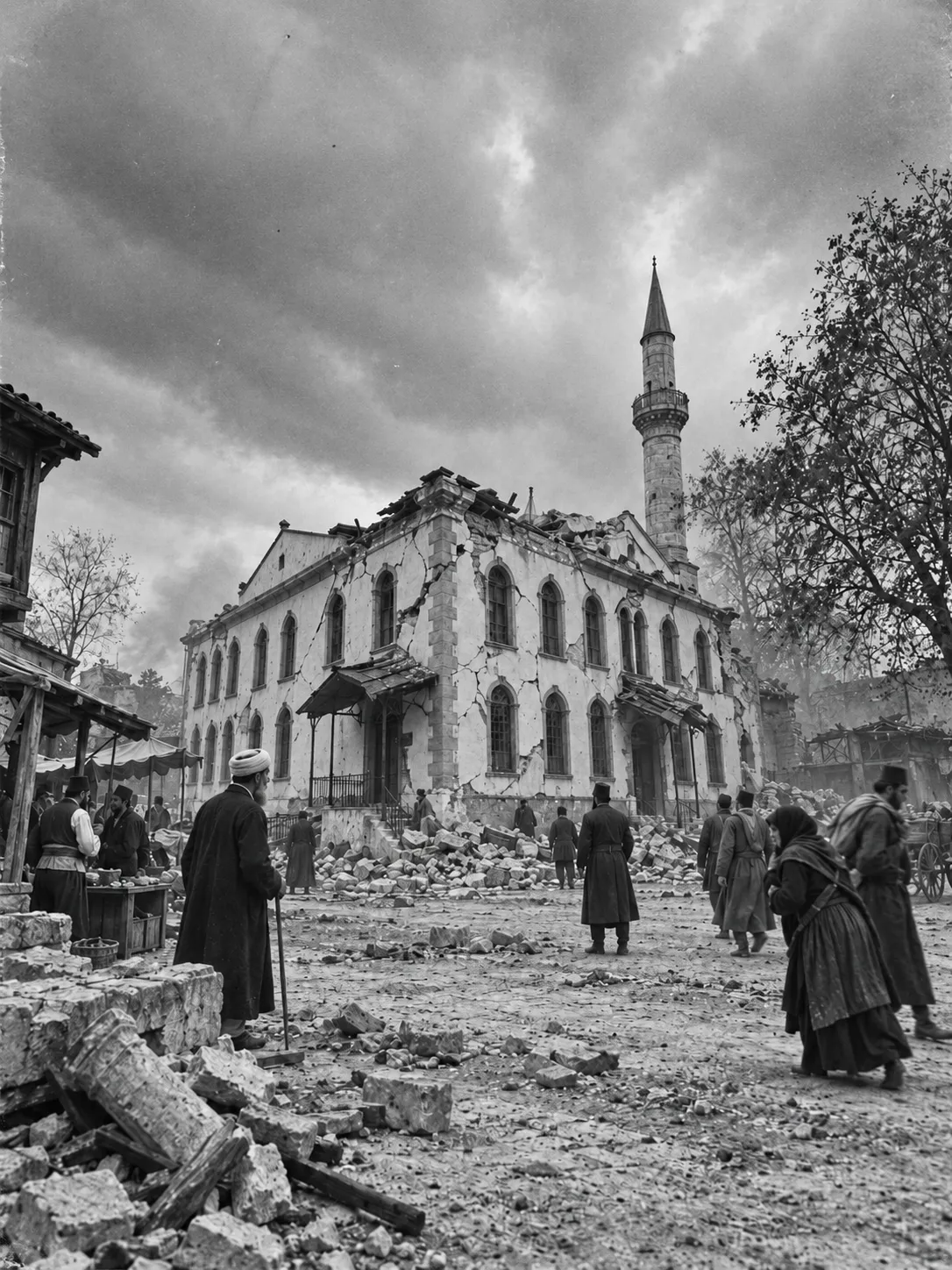 1894 depremi döneminde Fevziye Camii'ni temsil eden görsel